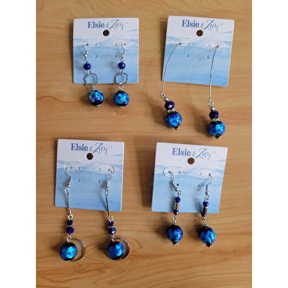 Blue Glass and Silver Bead Dangle Earring - Picture 2 of 3